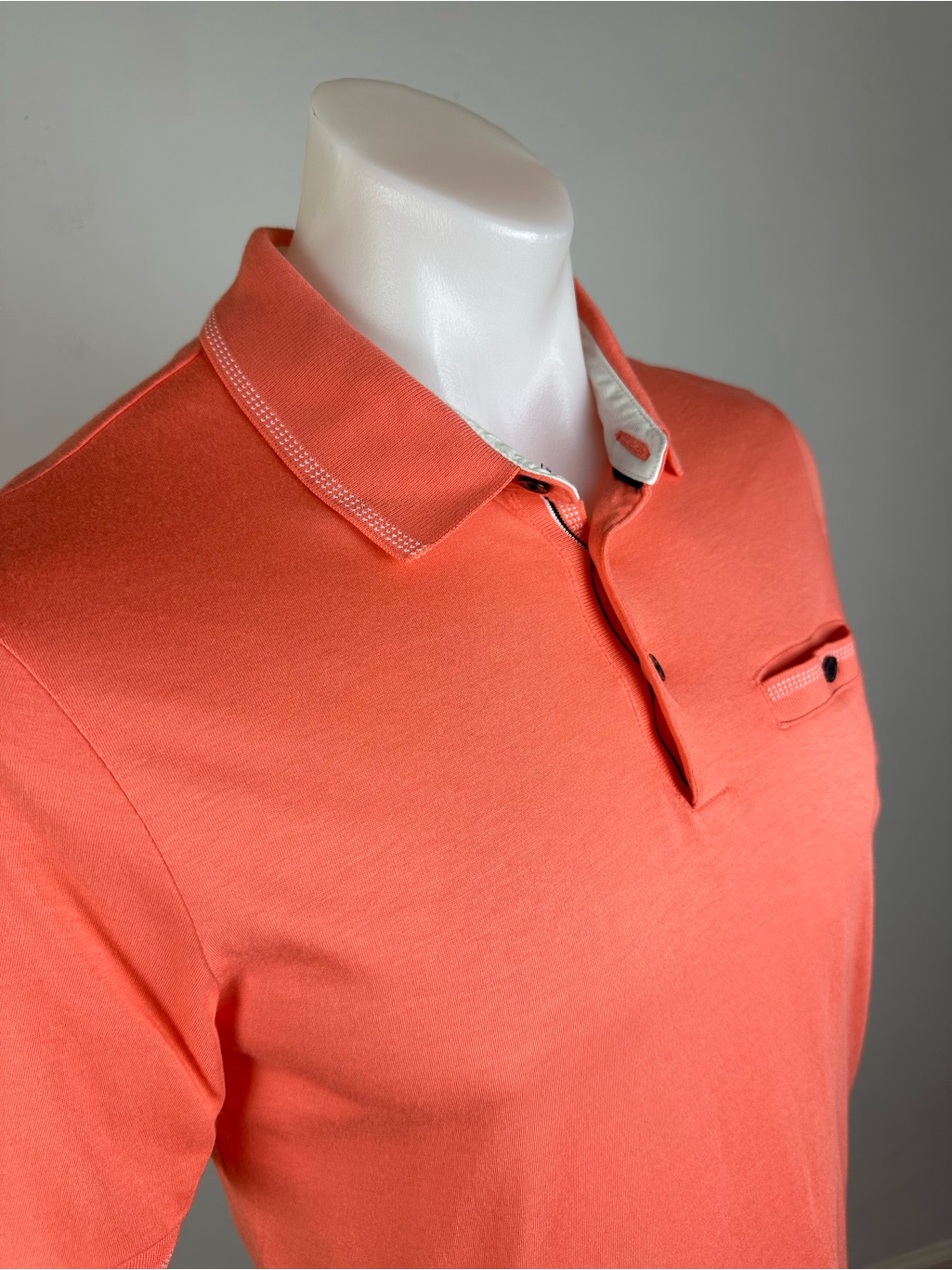 Ted Banker Soft Men's Coral Polo Shirt W/ Striped Collar Detail